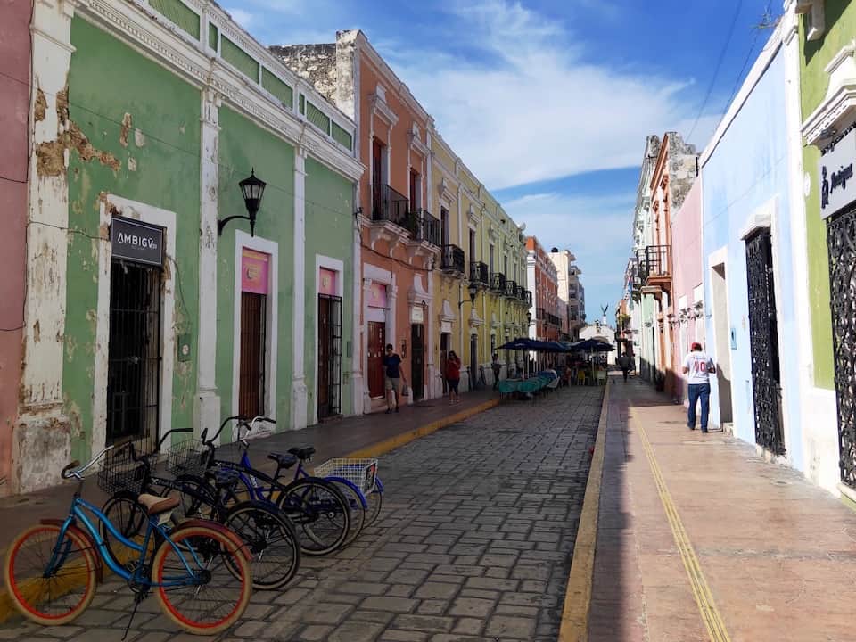 The 'tourist strip' within the old town with its colorful buildings and bikes
