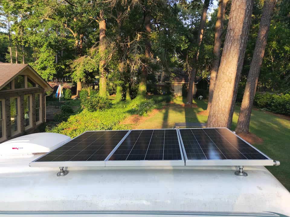 Our finished DIY Van Roof Rack with Solar Panels attached