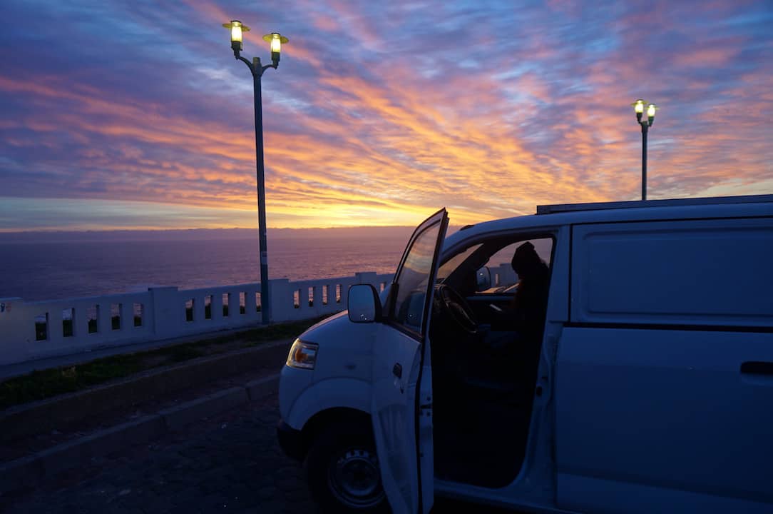 Watching Sunset from the van in Valparaiso