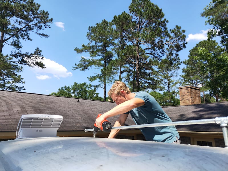 Installing roof racks on our DIY van conversion
