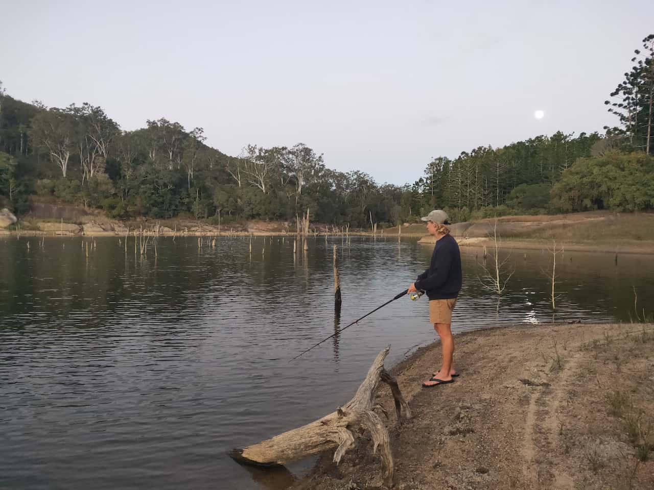 Attempting to catch barramundi at Lake Tinaroo in the Atherton Tablelands. 