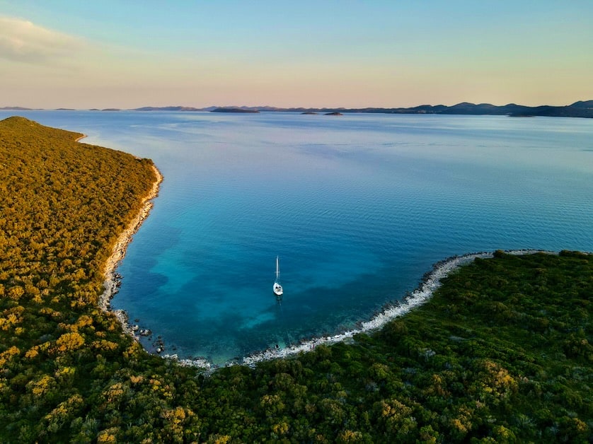 Aerial shot of boat Iž Croatia Home