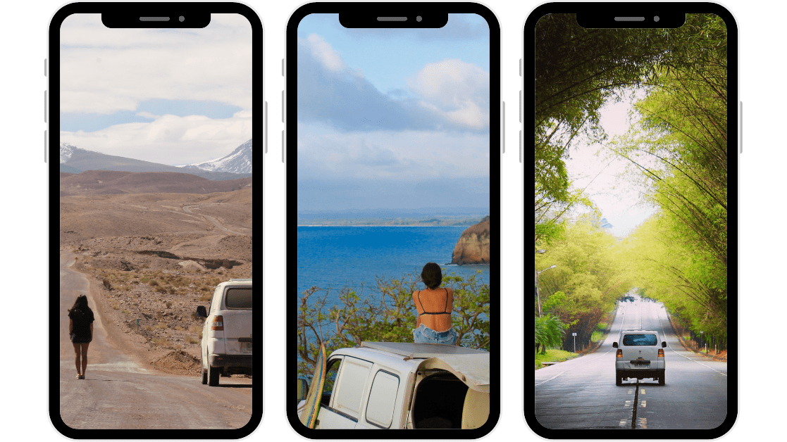 3 iphones with various van life pictures