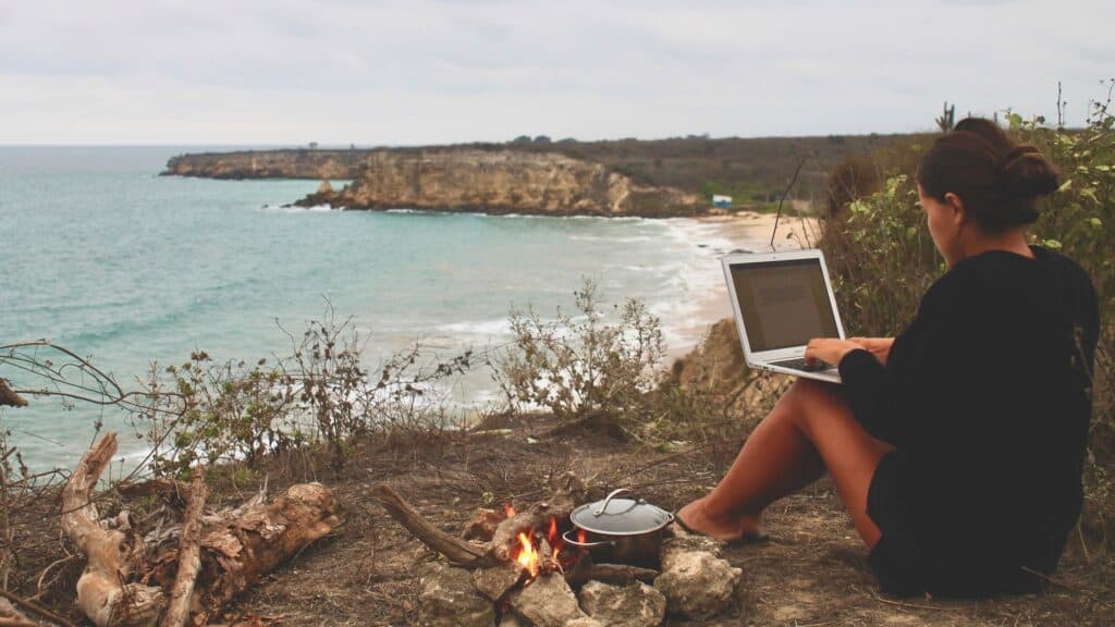 Staying Connected at Sea: Internet, Phones, Satellite & VPNs for Sailors 1 Kelli working above Ayungue Staying Connected at Sea: Internet, Phones, Satellite & VPNs for Sailors