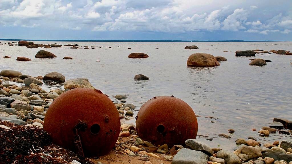 Old sea mines on a sea shore. Mines are one thing people talk about when discussing sailing in Albania