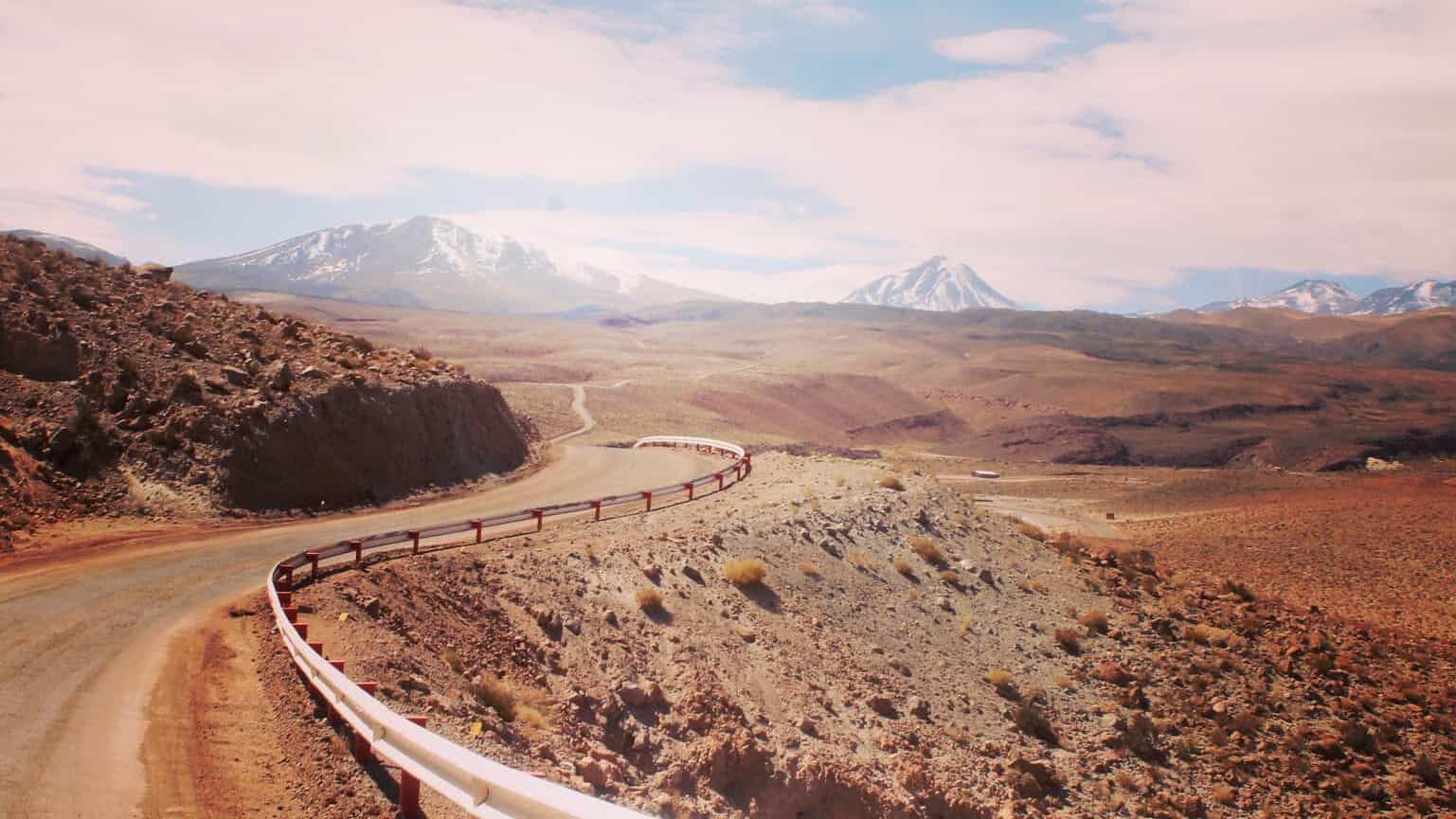 Winding road through the Atacama Desert in Chile