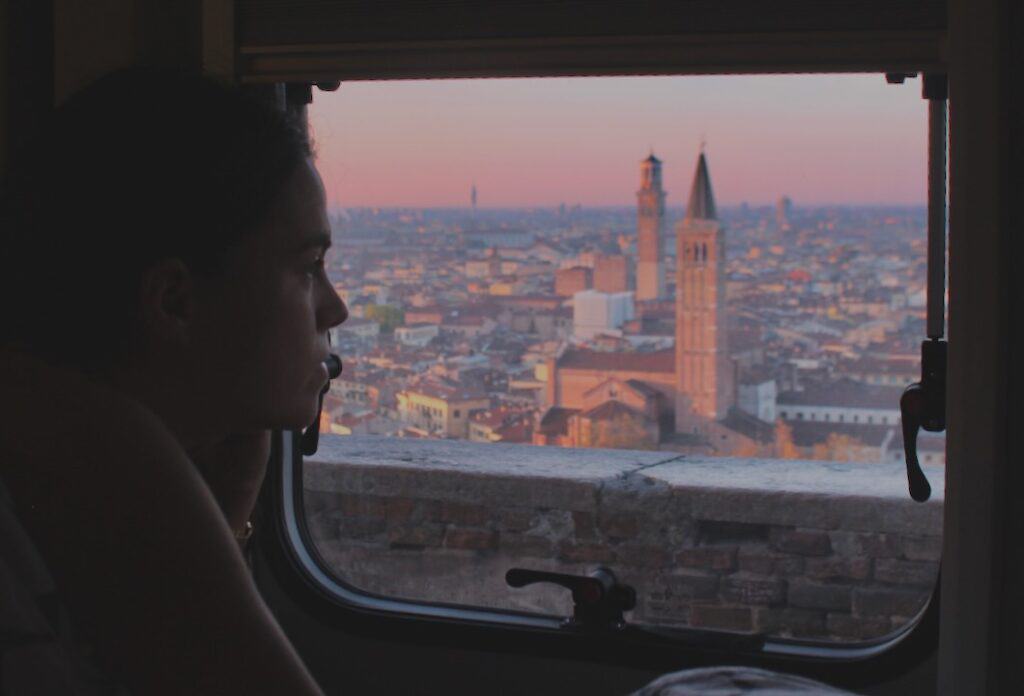 campervanning in italy camped on a hill overlooking Verona.