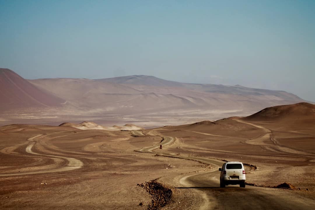 Driving through the desert while campervanning in Chile